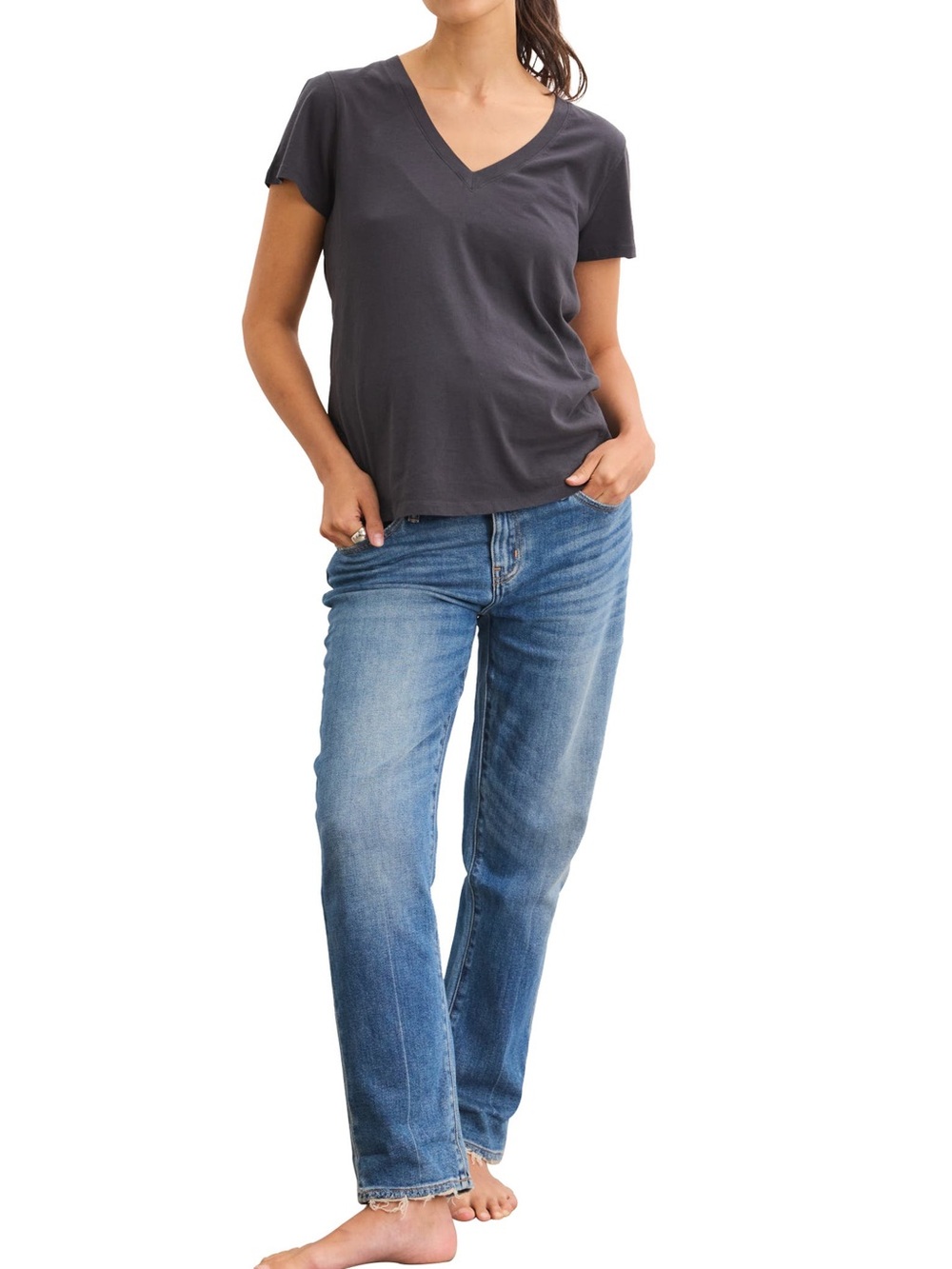 Hatch Women's Straight Leg Jeans in Light Blue Wash